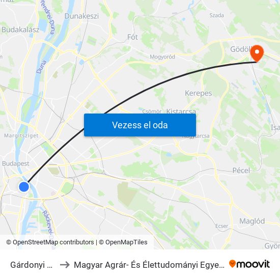 Gárdonyi Tér to Magyar Agrár- És Élettudományi Egyetem map