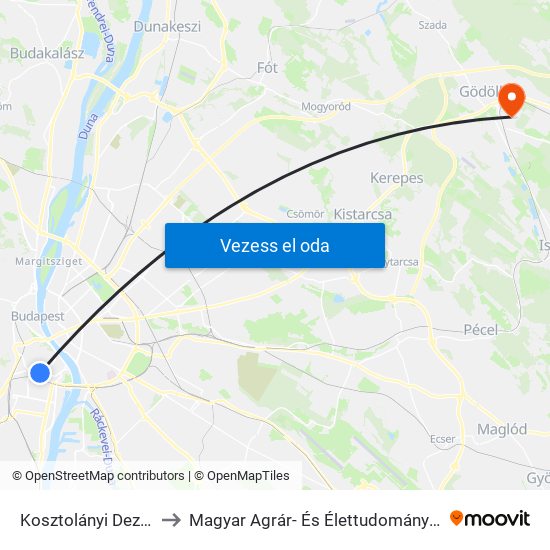 Kosztolányi Dezső Tér to Magyar Agrár- És Élettudományi Egyetem map