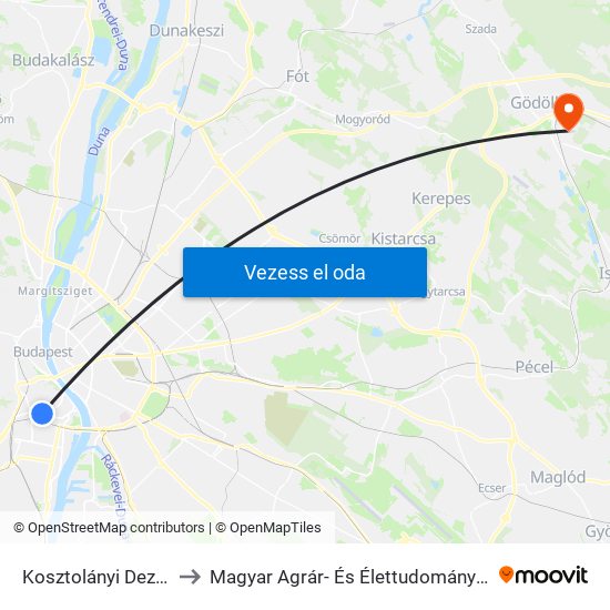 Kosztolányi Dezső Tér to Magyar Agrár- És Élettudományi Egyetem map