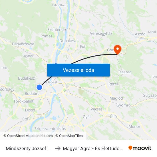 Mindszenty József Bíboros Tér to Magyar Agrár- És Élettudományi Egyetem map