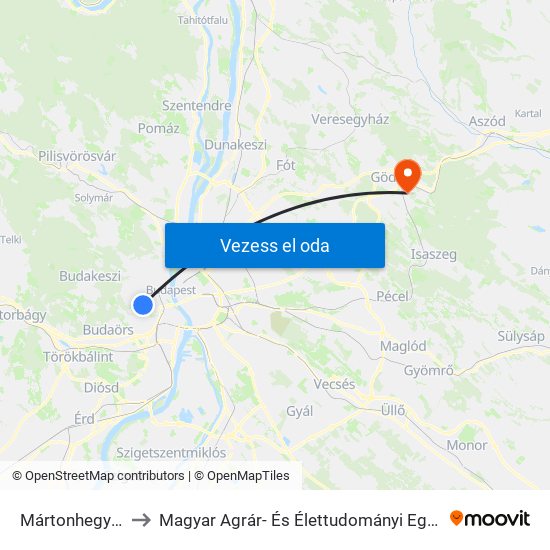 Mártonhegyi Út to Magyar Agrár- És Élettudományi Egyetem map