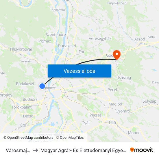 Városmajor to Magyar Agrár- És Élettudományi Egyetem map