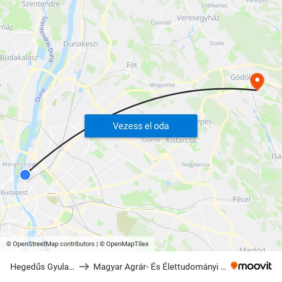 Hegedűs Gyula Utca to Magyar Agrár- És Élettudományi Egyetem map