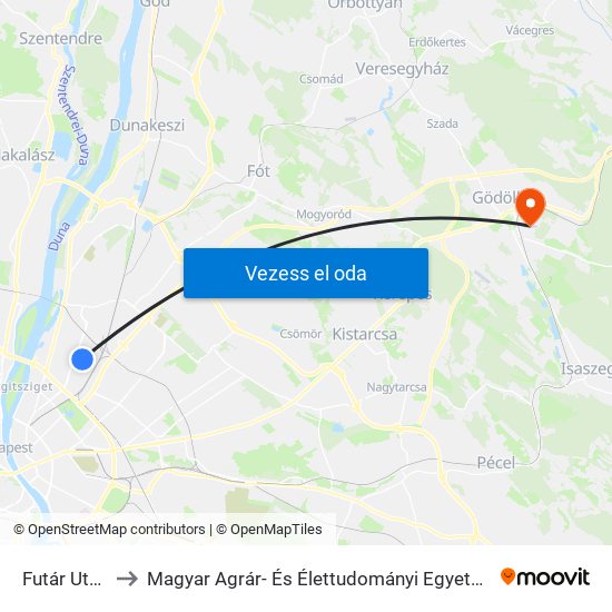 Futár Utca to Magyar Agrár- És Élettudományi Egyetem map