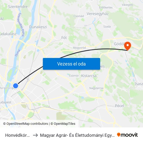 Honvédkórház to Magyar Agrár- És Élettudományi Egyetem map