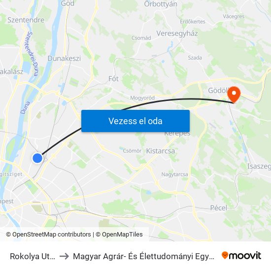 Rokolya Utca to Magyar Agrár- És Élettudományi Egyetem map