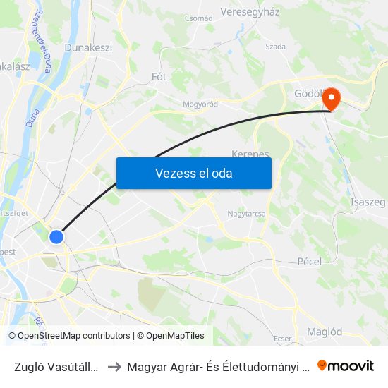 Zugló Vasútállomás to Magyar Agrár- És Élettudományi Egyetem map