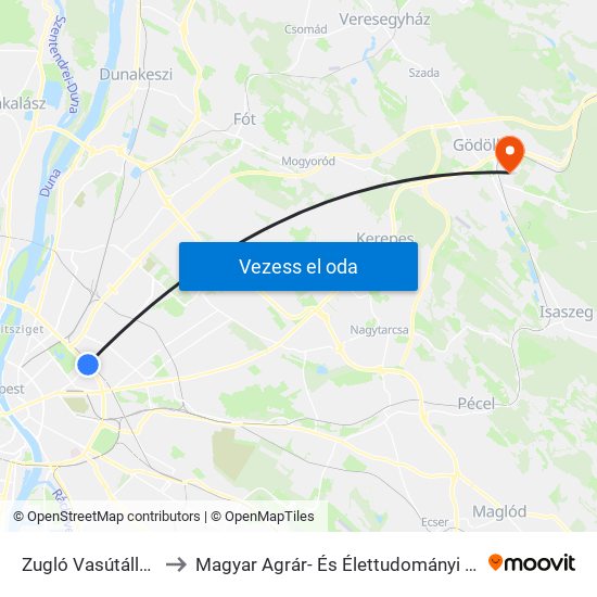 Zugló Vasútállomás to Magyar Agrár- És Élettudományi Egyetem map