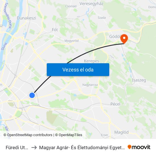 Füredi Utca to Magyar Agrár- És Élettudományi Egyetem map