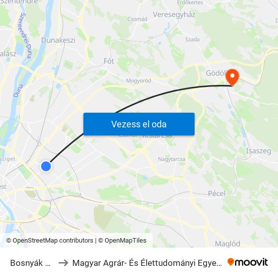 Bosnyák Tér to Magyar Agrár- És Élettudományi Egyetem map