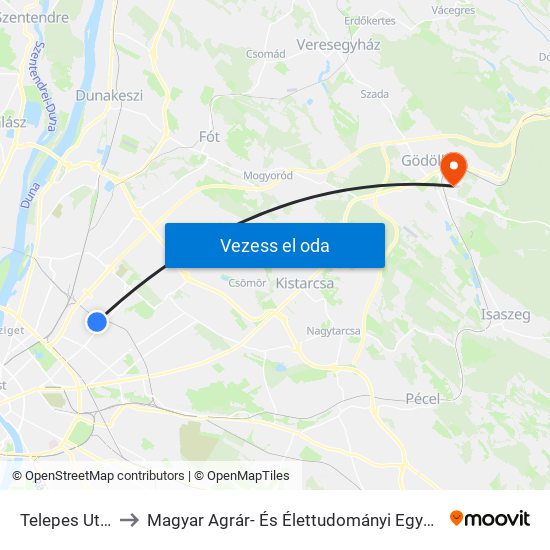 Telepes Utca to Magyar Agrár- És Élettudományi Egyetem map
