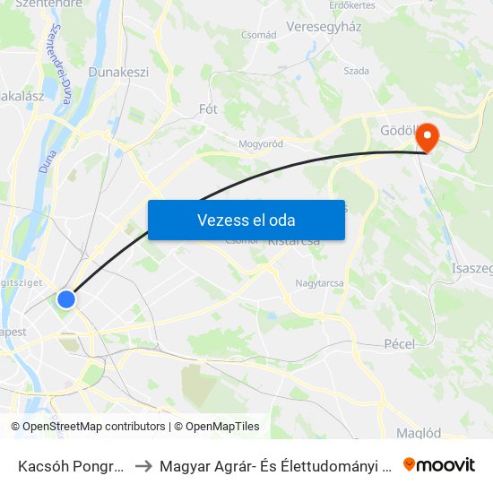 Kacsóh Pongrác Út to Magyar Agrár- És Élettudományi Egyetem map