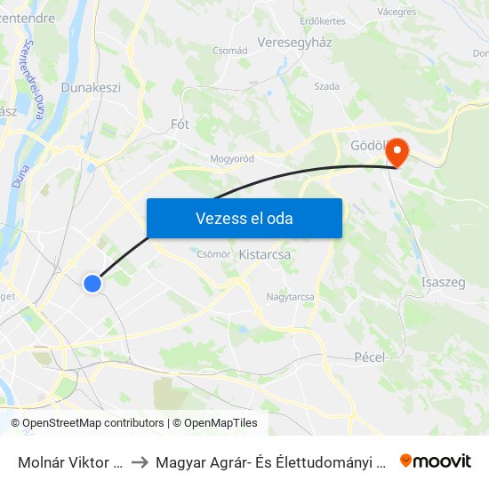 Molnár Viktor Utca to Magyar Agrár- És Élettudományi Egyetem map