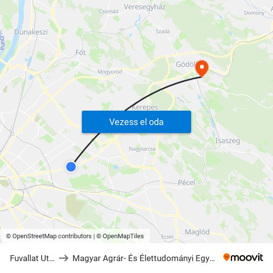 Fuvallat Utca to Magyar Agrár- És Élettudományi Egyetem map