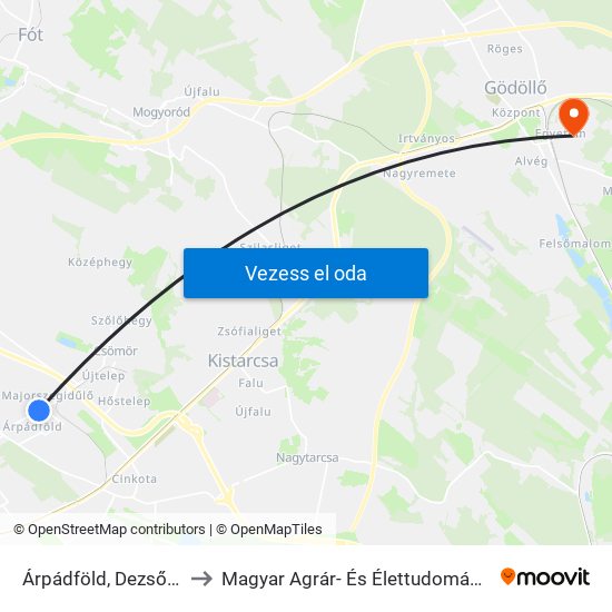 Árpádföld, Dezsőfia Utca to Magyar Agrár- És Élettudományi Egyetem map