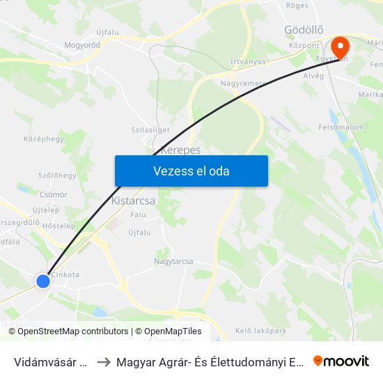 Vidámvásár Utca to Magyar Agrár- És Élettudományi Egyetem map