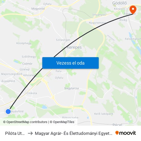 Pilóta Utca to Magyar Agrár- És Élettudományi Egyetem map