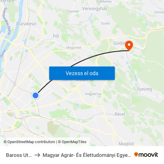 Baross Utca to Magyar Agrár- És Élettudományi Egyetem map