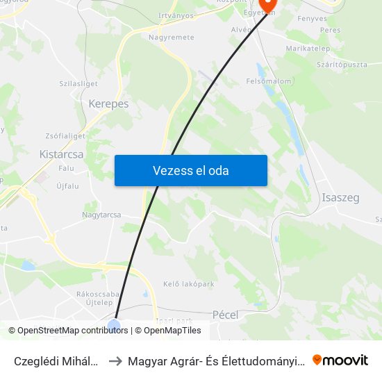Czeglédi Mihály Utca to Magyar Agrár- És Élettudományi Egyetem map