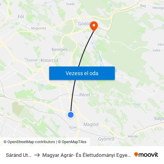 Sáránd Utca to Magyar Agrár- És Élettudományi Egyetem map