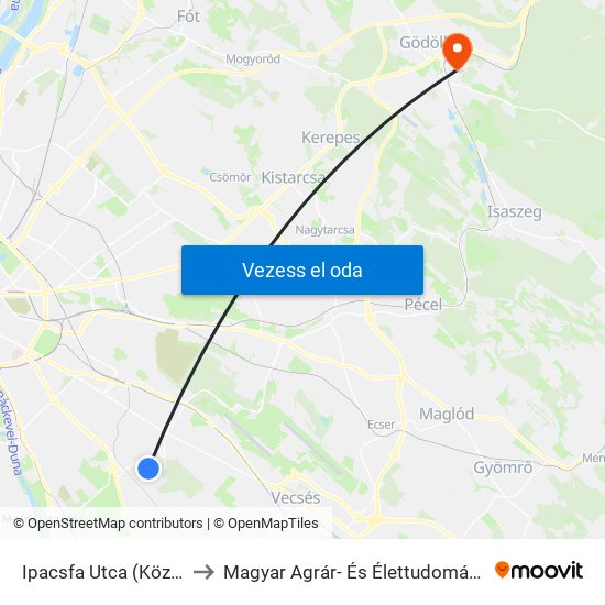 Ipacsfa Utca (Közdűlő Út) to Magyar Agrár- És Élettudományi Egyetem map