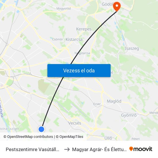 Pestszentimre Vasútállomás (Dózsa Gy.U.) to Magyar Agrár- És Élettudományi Egyetem map