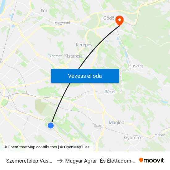 Szemeretelep Vasútállomás to Magyar Agrár- És Élettudományi Egyetem map