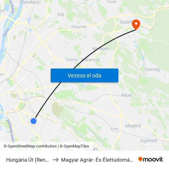Hungária Út (Rendőrség) to Magyar Agrár- És Élettudományi Egyetem map