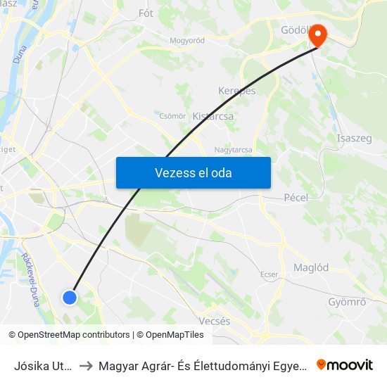 Jósika Utca to Magyar Agrár- És Élettudományi Egyetem map