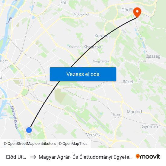 Előd Utca to Magyar Agrár- És Élettudományi Egyetem map