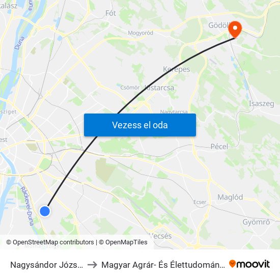 Nagysándor József Utca to Magyar Agrár- És Élettudományi Egyetem map