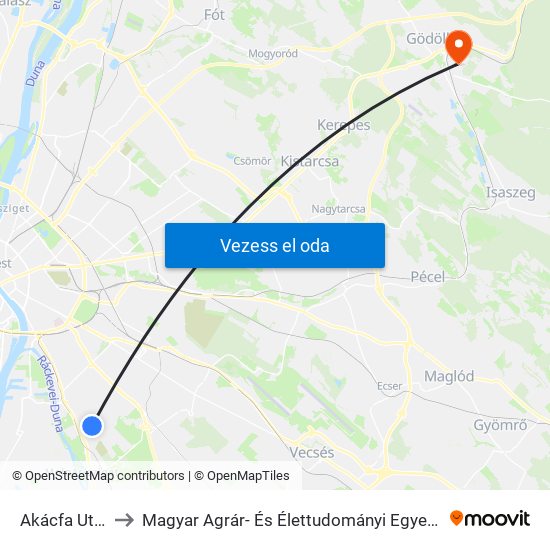 Akácfa Utca to Magyar Agrár- És Élettudományi Egyetem map