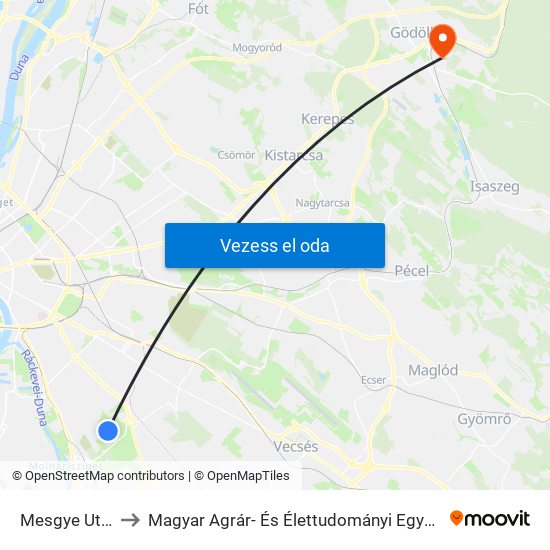Mesgye Utca to Magyar Agrár- És Élettudományi Egyetem map