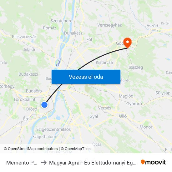 Memento Park to Magyar Agrár- És Élettudományi Egyetem map