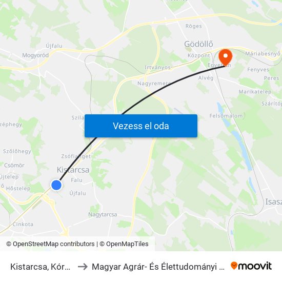 Kistarcsa, Kórház H to Magyar Agrár- És Élettudományi Egyetem map