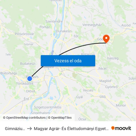 Gimnázium to Magyar Agrár- És Élettudományi Egyetem map