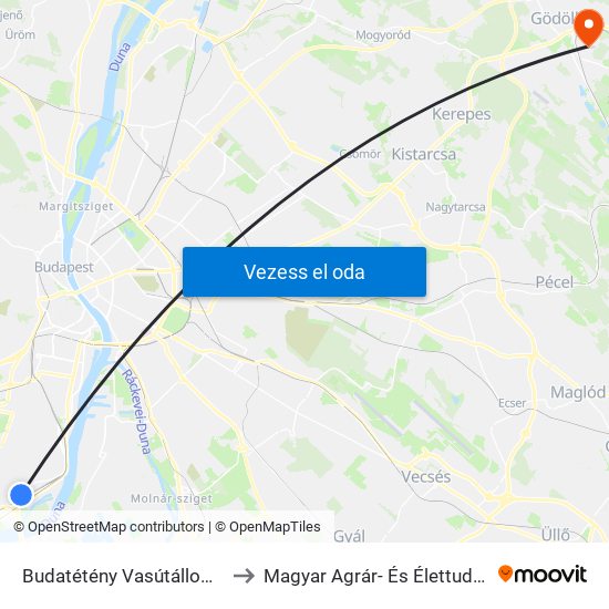 Budatétény Vasútállomás (Campona) to Magyar Agrár- És Élettudományi Egyetem map