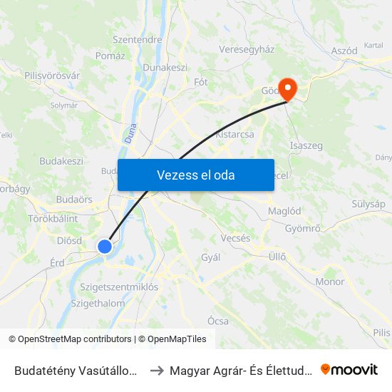 Budatétény Vasútállomás (Campona) to Magyar Agrár- És Élettudományi Egyetem map