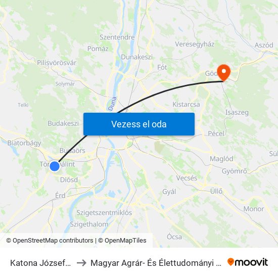 Katona József Utca to Magyar Agrár- És Élettudományi Egyetem map