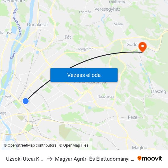 Uzsoki Utcai Kórház to Magyar Agrár- És Élettudományi Egyetem map