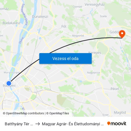 Batthyány Tér M+H to Magyar Agrár- És Élettudományi Egyetem map