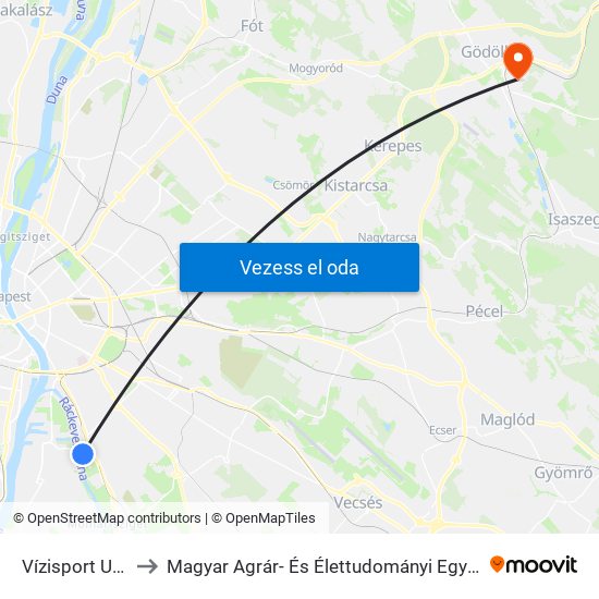 Vízisport Utca to Magyar Agrár- És Élettudományi Egyetem map