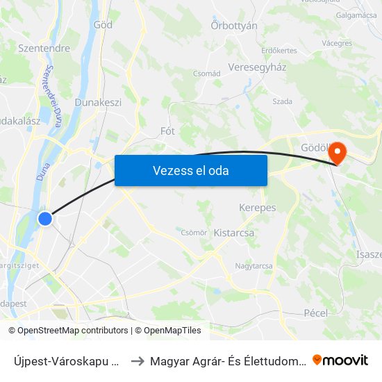 Újpest-Városkapu M (Váci Út) to Magyar Agrár- És Élettudományi Egyetem map