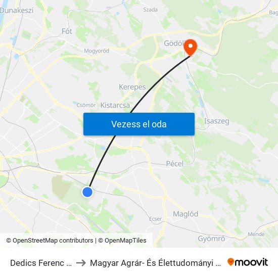 Dedics Ferenc Utca to Magyar Agrár- És Élettudományi Egyetem map