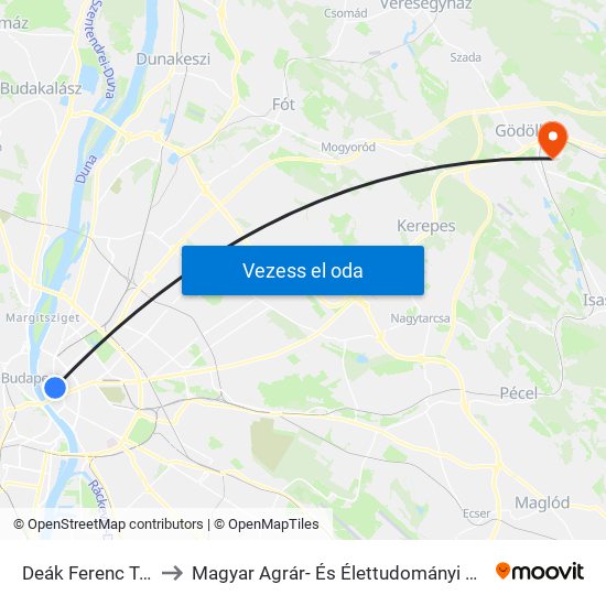 Deák Ferenc Tér M to Magyar Agrár- És Élettudományi Egyetem map