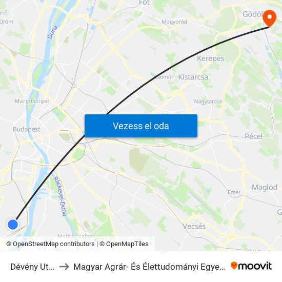 Dévény Utca to Magyar Agrár- És Élettudományi Egyetem map