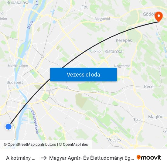 Alkotmány Utca to Magyar Agrár- És Élettudományi Egyetem map