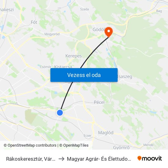 Rákoskeresztúr, Városközpont to Magyar Agrár- És Élettudományi Egyetem map