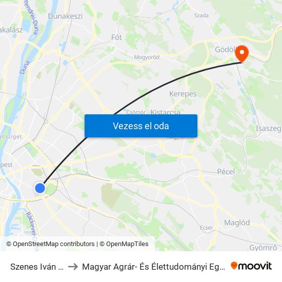 Szenes Iván Tér to Magyar Agrár- És Élettudományi Egyetem map