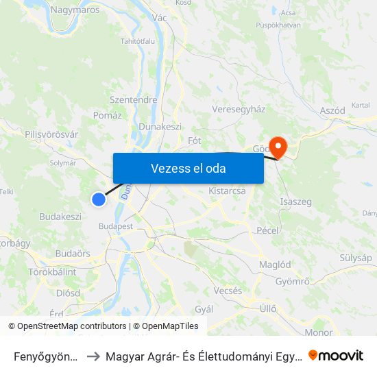 Fenyőgyöngye to Magyar Agrár- És Élettudományi Egyetem map